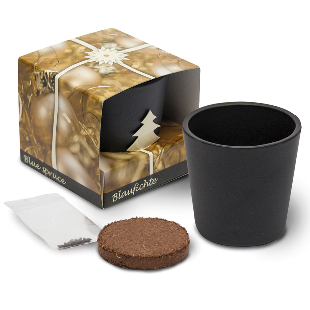 Keramikkruka med jordtablett och frön